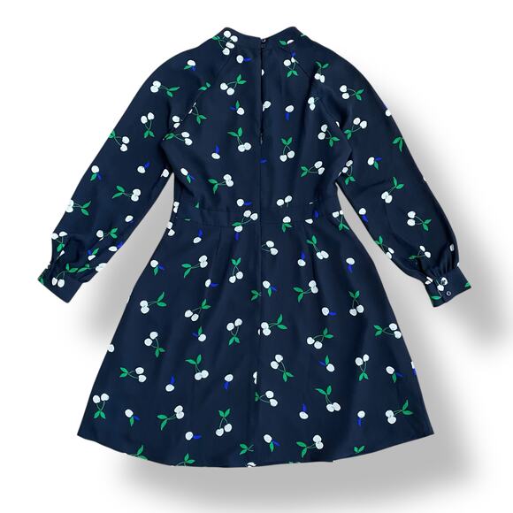 Banana Republic Blouson Sleeve Fit and Flare Cherry Mini Dress Size 4P Navy - Picture 6 of 9